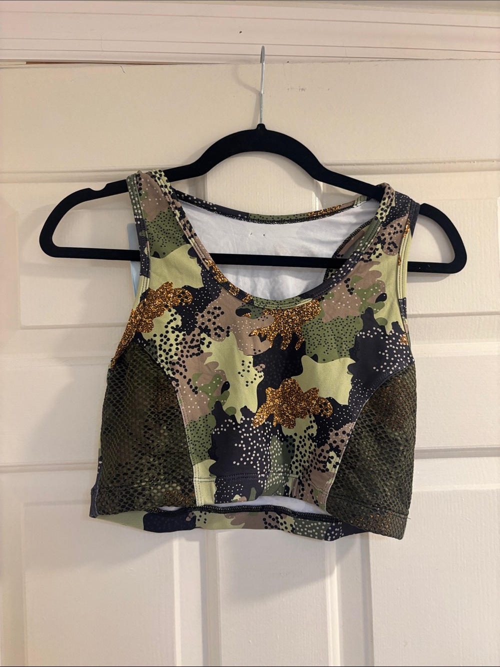 Blue Fish Camo Glitter Sports Bra Top - Green & Black